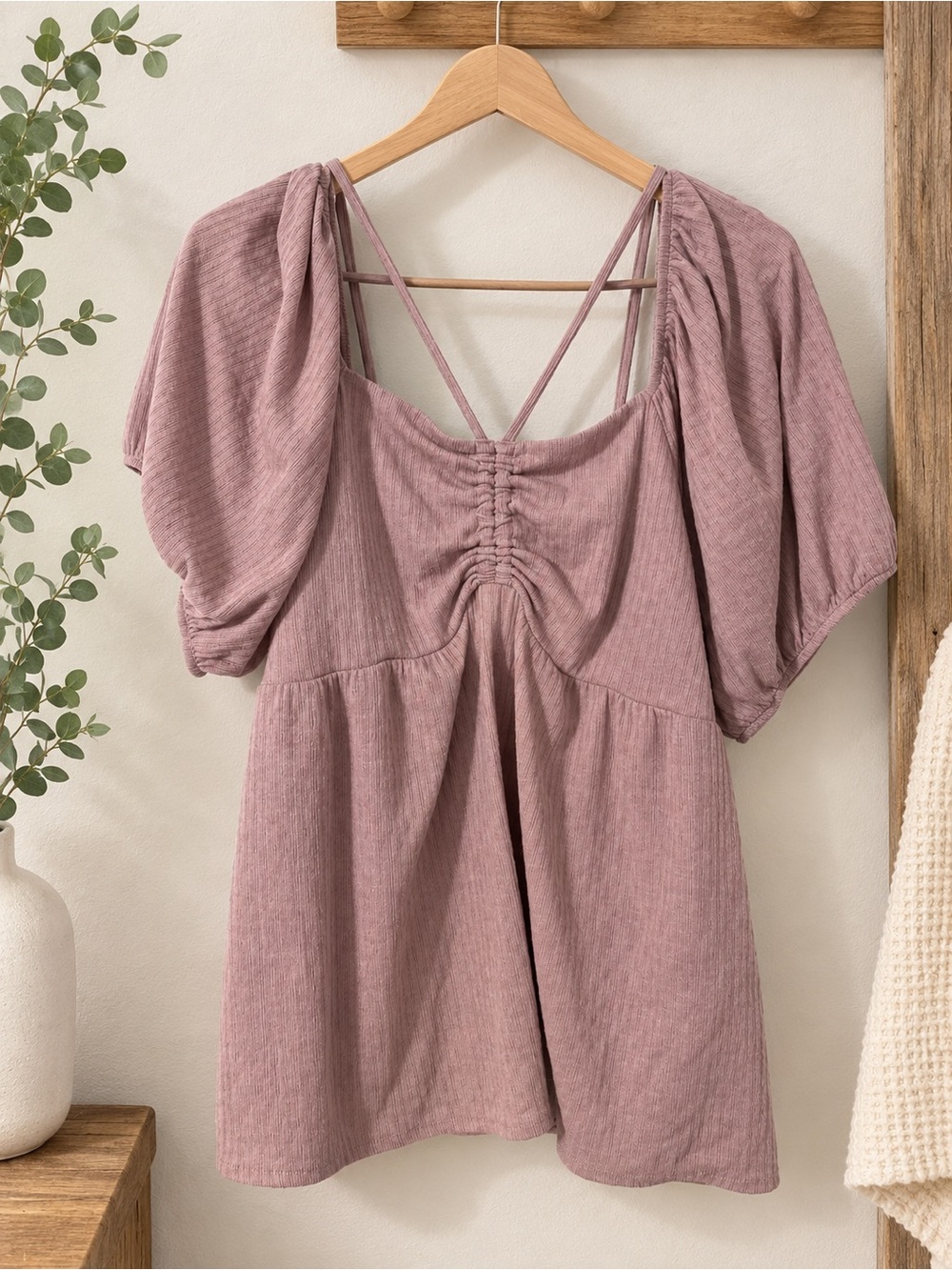 Maurices Dusty Rose Puff-Sleeve Tunic Top